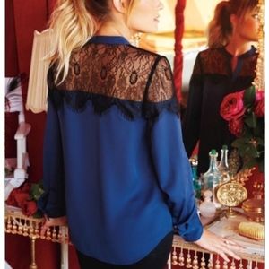 LC Lauren Conrad Lace Shoulder Button Down Blue